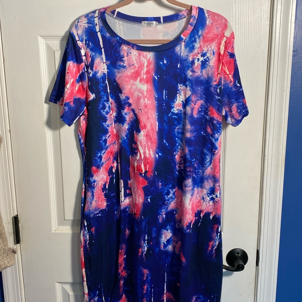 Naggoo Tie Dye Short Sleeve Split Maxi Dress Large